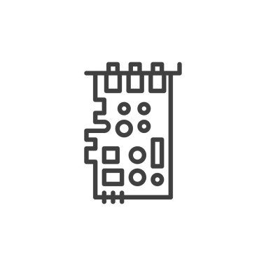 Dahili genişleme kartı çizgisi simgesi. Mobil konsept ve web tasarımı için doğrusal biçim işareti. Bilgisayar kartı ana hatları vektör simgesi. Sembol, logo çizimi. Vektör grafikleri