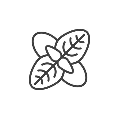 Oregano yaprak çizgisi ikonu. Mobil konsept ve web tasarımı için doğrusal biçim işareti. Oregano otunun ana hatları vektör ikonu. Sembol, logo çizimi. Vektör grafikleri