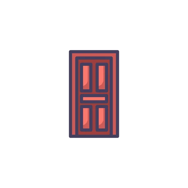 Заполненная Деревянной Дверью Иконка Контура Знак Вектора Линии Дверь Линейная — стоковый вектор
