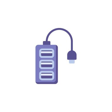 USB Hub düz simgesi, vektör işareti, USB Port Hub renkli piktogram beyaz üzerine izole edilmiş. Sembol, logo çizimi. Düz biçim tasarımı