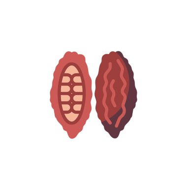 Kakao çekirdeği düz ikonu, vektör işareti, beyaz üzerine izole edilmiş kakao tohumu renkli piktogram. Sembol, logo çizimi. Düz biçim tasarımı