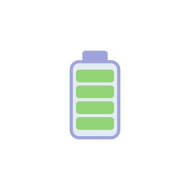 Batarya şarjı düz simgesi, vektör işareti, beyaz üzerine izole edilmiş renkli resim. Sembol, logo çizimi. Düz biçim tasarımı