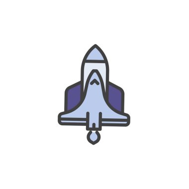 Uzay gemisi taslak simgesi, çizgi vektör işareti, beyaz üzerinde izole edilmiş uzay mekiği lineer renkli resimtogram. Sembol, logo çizimi. Vektör grafikleri