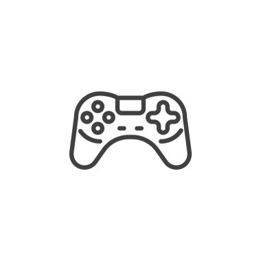 Konsol oyun çizgisi simgesi. Mobil konsept ve web tasarımı için doğrusal biçim işareti. Gamepad kontrol çizelgesi vektör simgesi. Sembol, logo çizimi. Vektör grafikleri