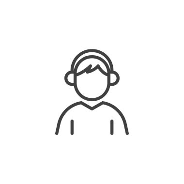Müzik çizgisi simgesi dinliyoruz. Mobil konsept ve web tasarımı için doğrusal biçim işareti. Kulaklıklı adam vektör ikonunu çiziyor. Sembol, logo çizimi. Vektör grafikleri
