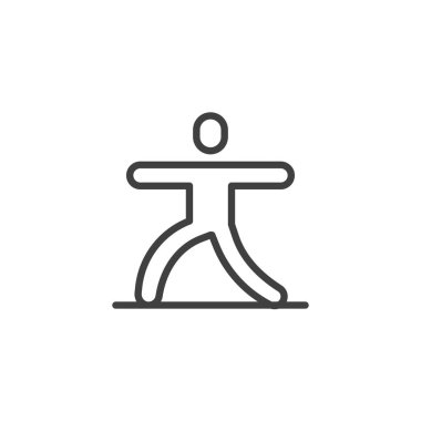 Yoga eğitim çizgisi simgesi. Mobil konsept ve web tasarımı için doğrusal biçim işareti. Spor egzersiz ana hatları vektör simgesi. Sembol, logo çizimi. Vektör grafikleri