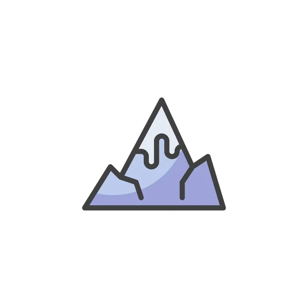 雪に覆われた山の輪郭アイコン 線のベクトル記号 白に隔離された線形カラフルなピクトグラム シンボル ロゴイラスト ベクトルグラフィックス — ストックベクタ