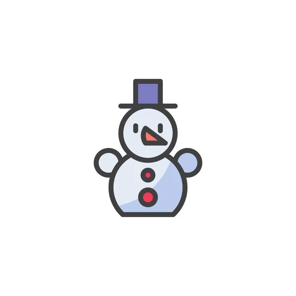 Snowman Preenchido Ícone Esboço Sinal Vetor Linha Pictograma Colorido Linear — Vetor de Stock