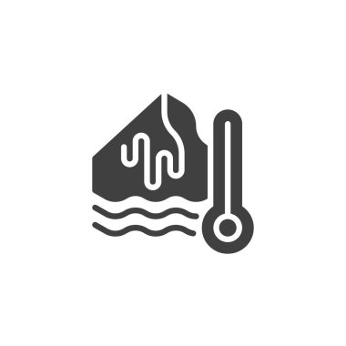 Küresel ısınma vektör simgesi. Mobil konsept ve web tasarımı için düz tabela. Buzul, kabartma simgesini eritir. Sembol, logo çizimi. Vektör grafikleri