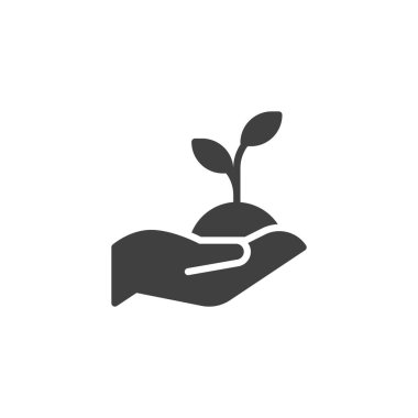 Doğa koruma ikonu. Mobil konsept ve web tasarımı için düz tabela. Toprak ve bitki sembolü olan bir el. Sembol, logo çizimi. Vektör grafikleri