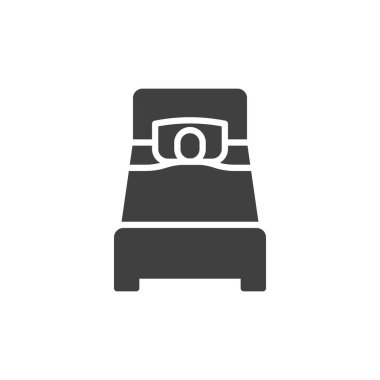Yatak vektör simgesinde uyumak. Mobil konsept ve web tasarımı için düz tabela. Yatak uykusunun sembolü. Sembol, logo çizimi. Vektör grafikleri