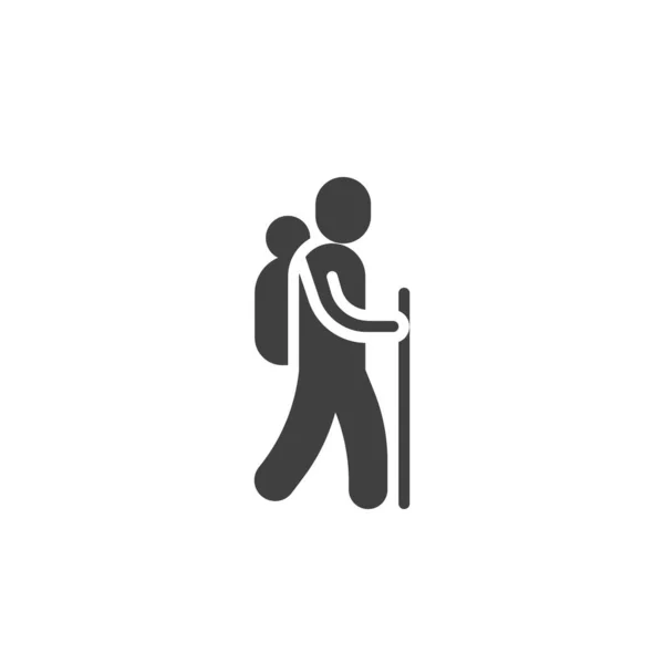 Hombre Senderismo Icono Del Vector Signo Plano Lleno Para Concepto — Archivo Imágenes Vectoriales