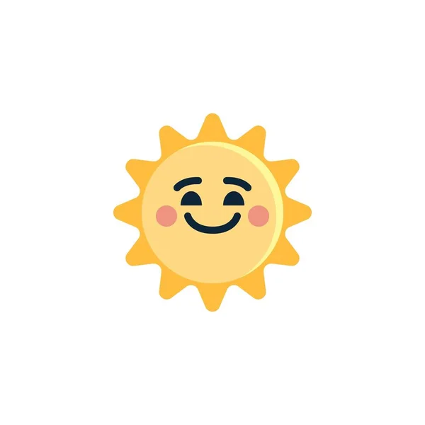 笑容满面的Smiling Sun Face Emoji扁平图标 矢量符号 彩色象形文字隔离在白色上 标识插图 平面风格设计 — 图库矢量图片