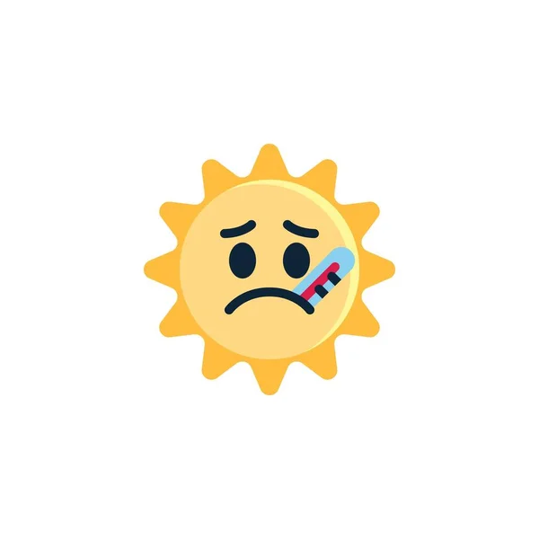 Sun Face Dengan Ikon Emoji Datar Termometer Tanda Vektor Piktogram - Stok Vektor