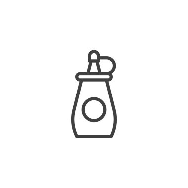 Hardal sıkma şişe çizgisi simgesi. Mobil konsept ve web tasarımı için doğrusal biçim işareti. Hardal sosu ana hatlı vektör ikonu. Sembol, logo çizimi. Vektör grafikleri