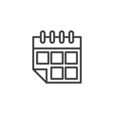 Takvim ajanda çizgisi simgesi. Mobil konsept ve web tasarımı için planlayıcı doğrusal biçim işareti. Takvim düzenleyici dış hat vektör simgesi. Sembol, logo çizimi. Vektör grafikleri