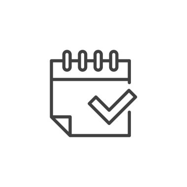 Randevu satırı simgesini onayla. Mobil konsept ve web tasarımı için doğrusal biçim işareti. İşaretli çizgi vektör simgesine sahip takvim. Sembol, logo çizimi. Vektör grafikleri