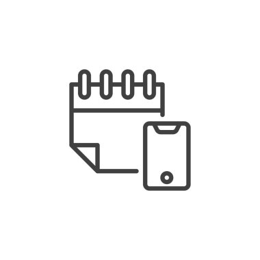 Telefon görüşmesi takvimi simgesi. Mobil konsept ve web tasarımı için doğrusal biçim işareti. Takvim ve telefon hatları vektör simgesi. Sembol, logo çizimi. Vektör grafikleri