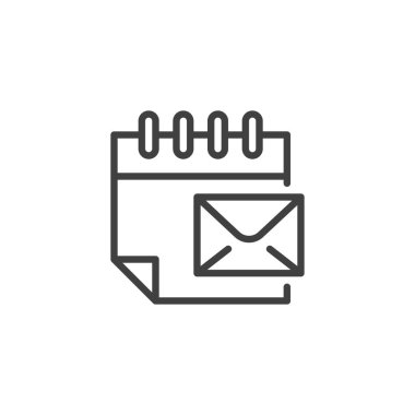 Takvim, e- posta satırı simgesi. Mobil konsept ve web tasarımı için doğrusal biçim işareti. Takvim ve zarf ana hatları vektör simgesi. Sembol, logo çizimi. Vektör grafikleri