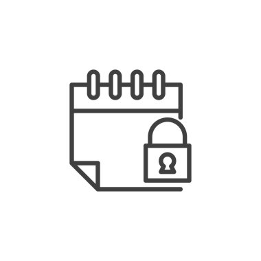 Özel takvim çizgisi simgesi. Mobil konsept ve web tasarımı için doğrusal biçim işareti. Asma kilit dış hat vektör simgesiyle takvim. Sembol, logo çizimi. Vektör grafikleri