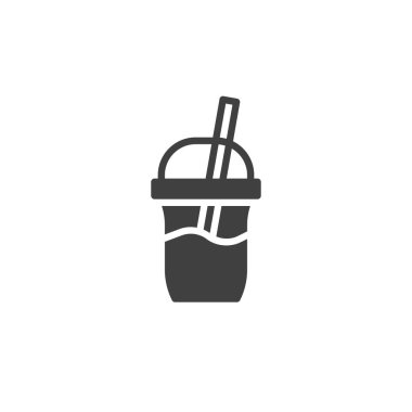 Kahve fincanı vektör simgesini kaldırın. Mobil konsept ve web tasarımı için düz tabela. Saman sembollü milkshake bardağı. Sembol, logo çizimi. Vektör grafikleri