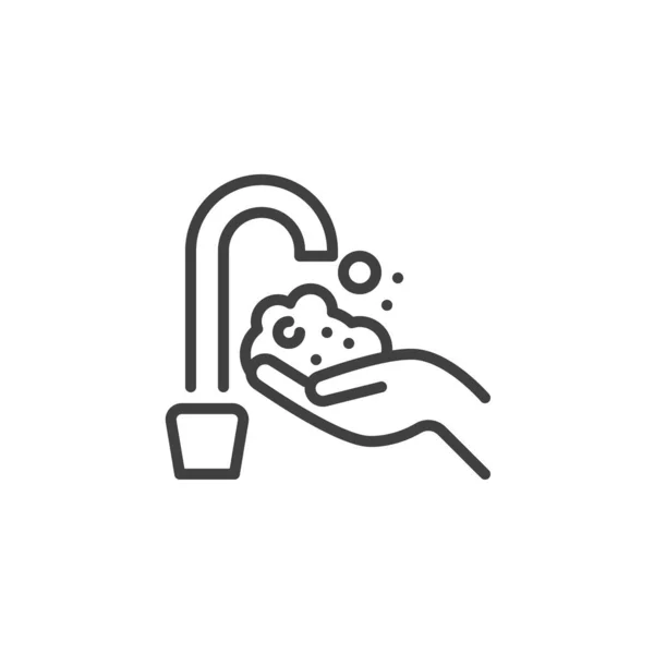 用泡沫线图标洗手 移动概念和网页设计的线性风格标志 洗手轮廓矢量图标 标识插图 矢量图形 — 图库矢量图片