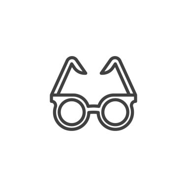 Güneş gözlüğü çizgisi simgesi. Mobil konsept ve web tasarımı için doğrusal biçim işareti. Gözlüklü taslak vektör simgesi. Sembol, logo çizimi. Vektör grafikleri