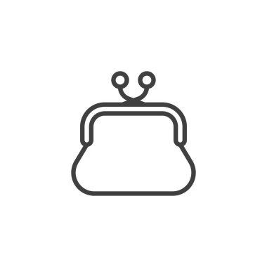 Çanta hattı simgesi. Mobil konsept ve web tasarımı için doğrusal biçim işareti. Para kesesi taslak vektör simgesi. Sembol, logo çizimi. Vektör grafikleri