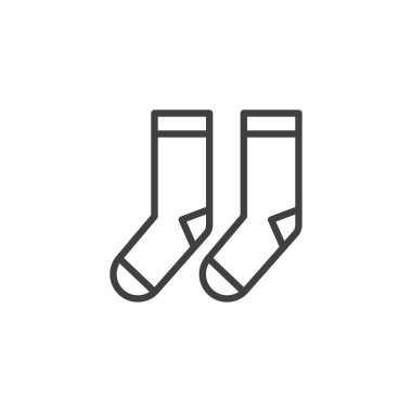 Çorap çizgisi ikonu. Mobil konsept ve web tasarımı için doğrusal biçim işareti. Bir çift çorap taslak vektör simgesi. Sembol, logo çizimi. Vektör grafikleri