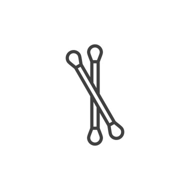 Yapışkan pamuklu çubuk çizgisi simgesi. Mobil konsept ve web tasarımı için doğrusal biçim işareti. Kulak çizgisi vektör simgesi. Sembol, logo çizimi. Vektör grafikleri