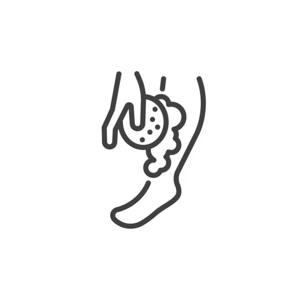 洗腿线图标 移动概念和网页设计的线性风格标志 人的腿和海绵轮廓矢量图标 标识插图 矢量图形 — 图库矢量图片