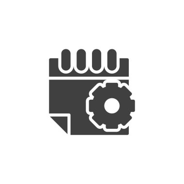 Takvim vektör simgesi ayarlanıyor. Mobil konsept ve web tasarımı için düz tabela. Takvim ve vites simgesi. Sembol, logo çizimi. Vektör grafikleri