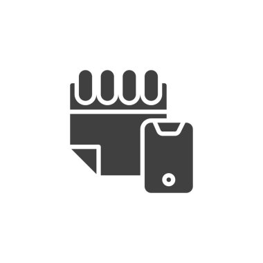 Telefon çağrısı takvimi vektör simgesi. Mobil konsept ve web tasarımı için düz tabela. Takvim ve telefon sembolü. Sembol, logo çizimi. Vektör grafikleri