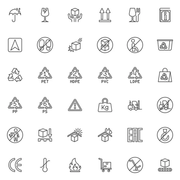 Packaging Symbols Line Icons Set Linear Style Symbols Collection Outline — ストックベクタ