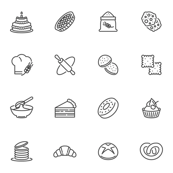 Conjunto Iconos Línea Tienda Panadería Colección Símbolos Vectoriales Contorno Paquete — Archivo Imágenes Vectoriales
