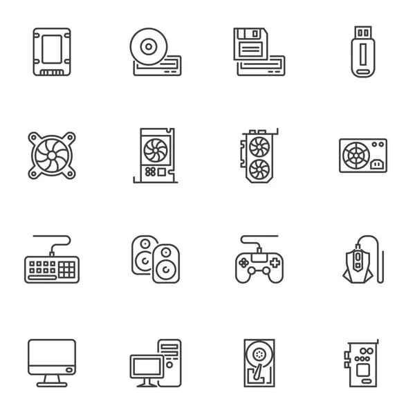 Computer Hardware Line Icons Set Outline Vector Symbol Collection Linear — Image vectorielle