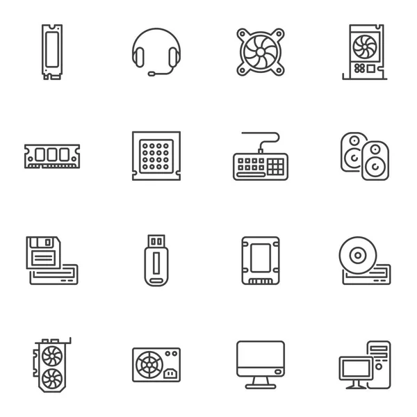 Components Line Icons Set Outline Vector Symbol Collection Computer Hardware — Image vectorielle