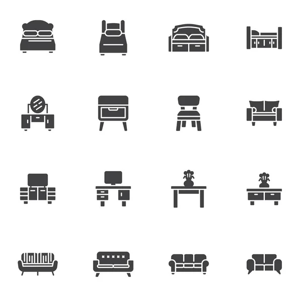 Set Icone Vettoriali Mobili Collezione Simboli Solidi Moderni Confezione Pittogrammi — Vettoriale Stock