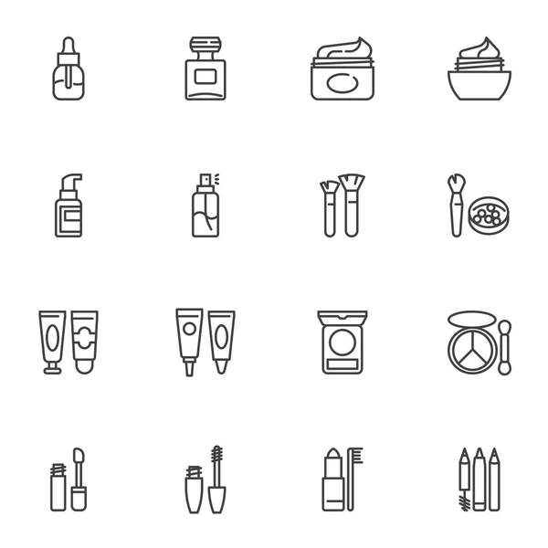 Skincare Cosmetics Line Icons Set Outline Vector Symbol Collection Linear — Vector de stock