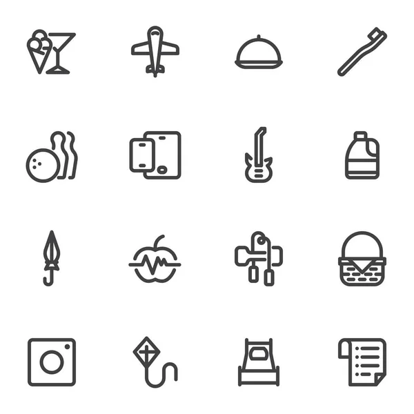 Lifestyle and recreation line icons set, outline vector symbol collection, linear style pictogram pack. Signs, logo illustration. Set includes icons as travel, music play, bowling, healthy diet food
