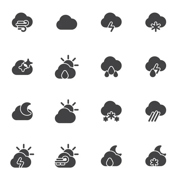 Weather Meteorology Vector Icons Set Modern Solid Symbol Collection Filled — 图库矢量图片