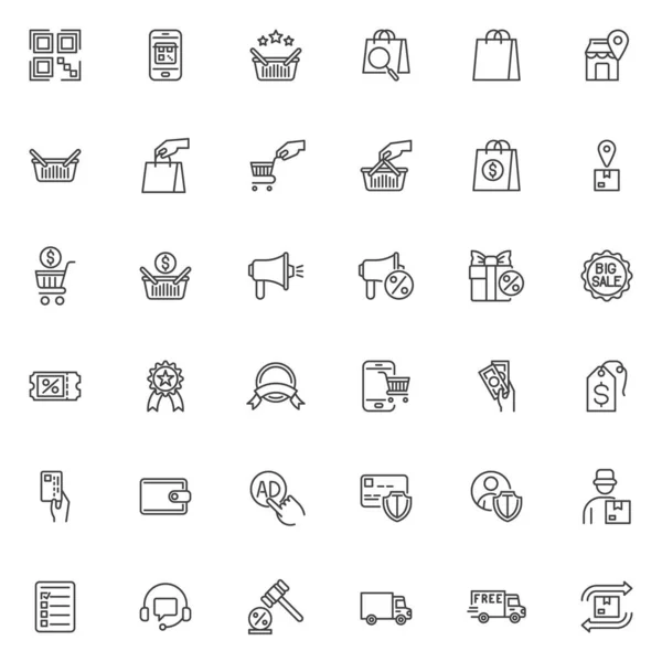 Shopping Ecommerce Icons Set Linear Style Symbols Collection Outline Signs — Stock Vector