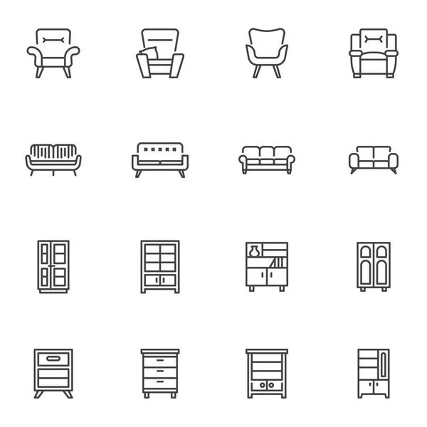 Furniture Shop Line Icons Set Outline Vector Symbol Collection Linear Vektör Grafikler