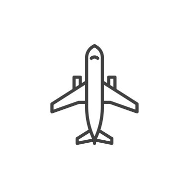 Uçak çizgisi simgesi. Mobil konsept ve web tasarımı için doğrusal biçim işareti. Havayolu uçak ana hatları vektör simgesi. Sembol, logo çizimi. Vektör grafikleri