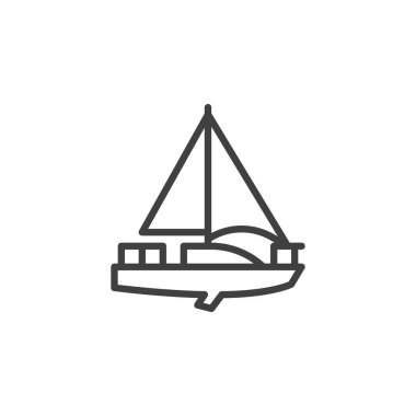 Yelkenli teknesi simgesi. Mobil konsept ve web tasarımı için doğrusal biçim işareti. Yelkenli yat taslak vektör simgesi. Sembol, logo çizimi. Vektör grafikleri