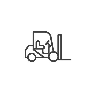 Forklift kamyon hattı ikonu. Mobil konsept ve web tasarımı için doğrusal biçim işareti. Forklift araç ana hatları vektör simgesi. Sembol, logo çizimi. Vektör grafikleri