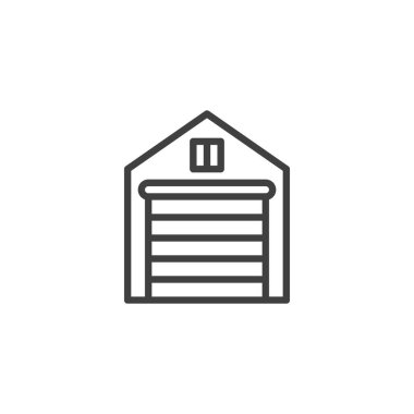 Araba garaj çizgisi ikonu. Mobil konsept ve web tasarımı için doğrusal biçim işareti. Otomobil garajı ana hatlı vektör simgesi. Sembol, logo çizimi. Vektör grafikleri