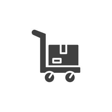 Kutu vektör ikonlu bir el arabası. Mobil konsept ve web tasarımı için düz tabela. Kutu el arabası simgesi üzerinde. Sembol, logo çizimi. Vektör grafikleri