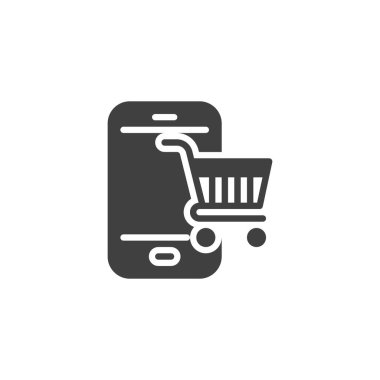 Mobile shopping vector icon. filled flat sign for mobile concept and web design. Phone with shopping cart glyph icon. Symbol, logo illustration. Vector graphics