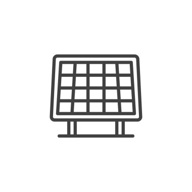 Güneş paneli çizgi simgesi. Mobil konsept ve web tasarımı için doğrusal biçim işareti. Güç paneli ana hat vektör simgesi. Sembol, logo çizimi. Vektör grafikleri